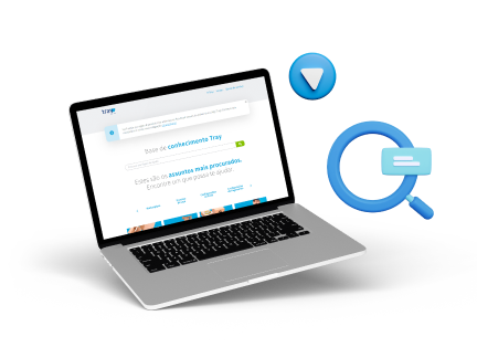 Notebook com uma lupa indicando uma busca